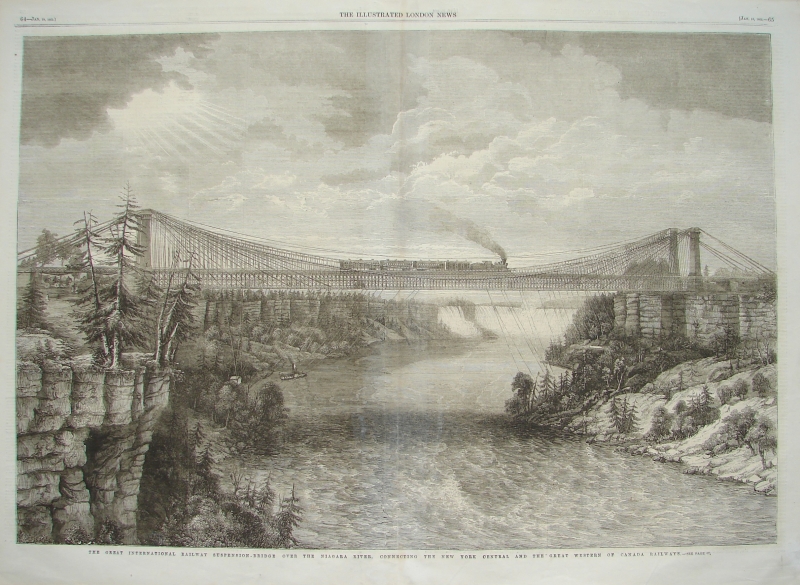 The Great International Railway Suspension Bridge over the Niagara River, connecting The New York…